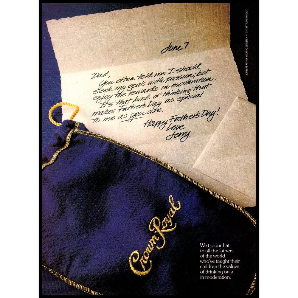 1982 Crown Royal Canadian Whisky Vintage Print Ad Letter Father's Day Wall Art